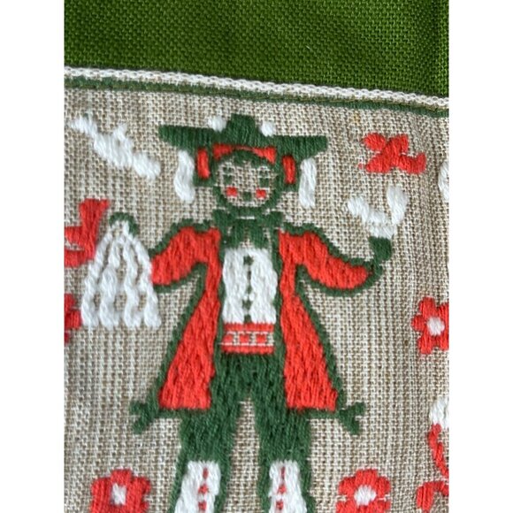 Vintage Needlepoint Folk Apron Green Floral Embroidery Old World Woven Festive - Picture 7 of 14